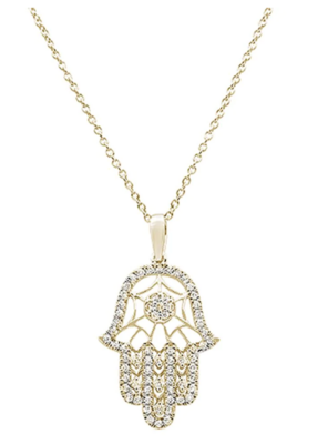 Diamond Hand Of Hamsa Chai Pendant Necklace