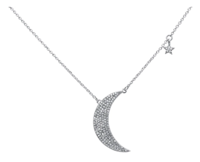 Diamond Crescent Moon Star Necklace