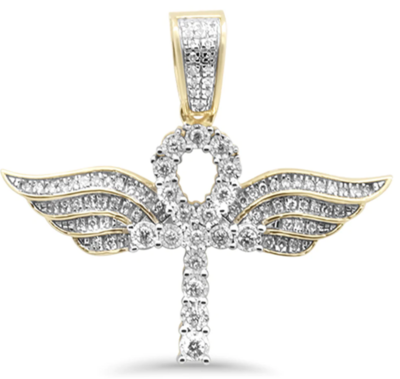 Diamond Ankh With Wings Charm Pendant