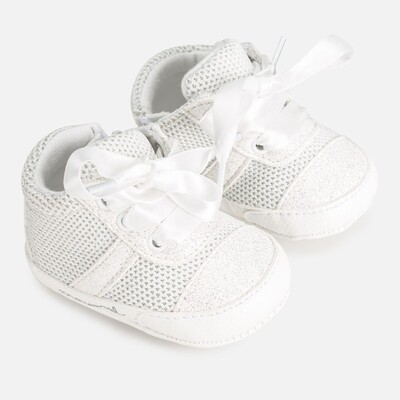 B11035MAY / 9282 SHOE WHITE TRAINERS SILVER SPARKLE LACE TIES B11035MAY / 9282 SHOE WHITE TRAINERS SILVER SPARKLE LACE TIES