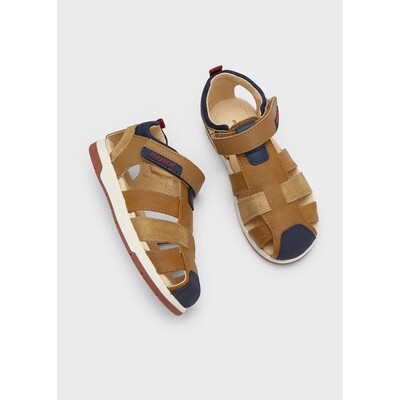 F10863MAY / 43397 SANDAL BROWN NAVY TRIM LEATHER INSOLE F10863MAY / 43397 SANDAL BROWN NAVY TRIM LEATHER INSOLE