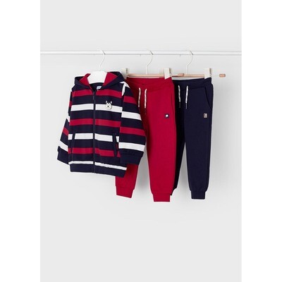 G10631MAY / 2831 3 PC TRACKSUIT RED & NAVY STRIPE HOODED CARDIGAN RED & NAVY PANT