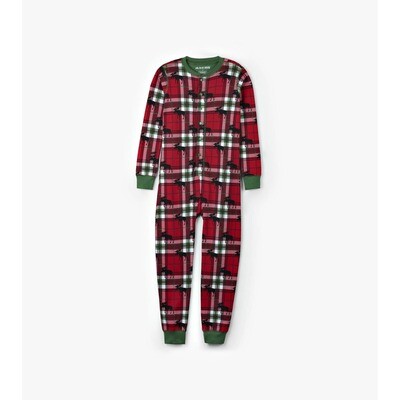 C11288HAT / US1WIMO209 SLEEPER RED PLAID MOOSE PRINT UNION SUIT