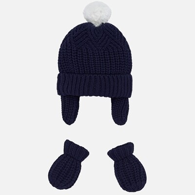 A11068MAY / 2 PC HAT & MITTEN SET NAVY KNI
