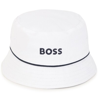 F10327BOS / J01126 REVERSIBLE BUCKET HAT WHITE & BLUE BOSS LOGO F10327BOS / J01126 REVERSIBLE BUCKET HAT WHITE & BLUE BOSS LOGO
