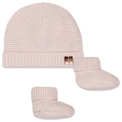 G10763CAR / Y98174 2 PC KNIT HAT & BOOTIES PALE PINK