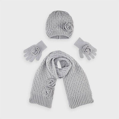 C11080MAY / 10897 3PC HAT & SCARF GREY & GLOVES