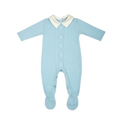 A11405KID / KNIT ROMPER BABY BLUE WHITE CO