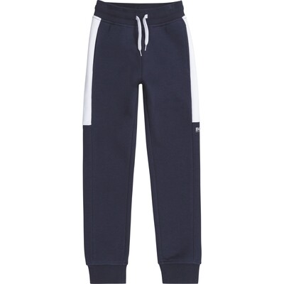 E10034BOS / J24718 JOGGING PANT NAVY PULL WAIST WITH YOKES ON SIDE WITH LOGO WHITE