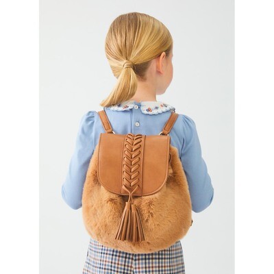 G10789ABE / 5960 FAUX FUR BACKPACK BROWN LEATHER TASSEL