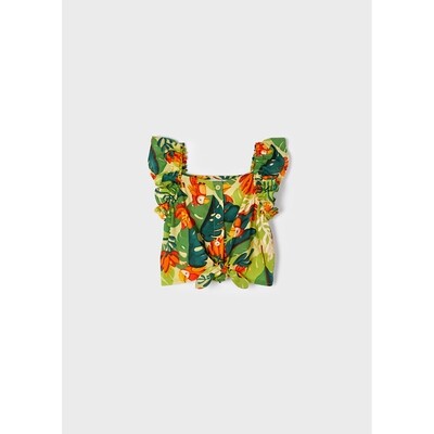 F10890MAY / 3131 BLOUSE GREEN TROPICAL PRINT BANANA & BIRDS F10890MAY / 3131 BLOUSE GREEN TROPICAL PRINT BANANA & BIRDS