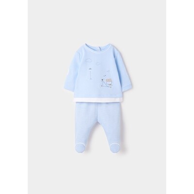 F10919MAY / 1596 2 PC TOP & PANT LIGHT BLUE EMBROIDERY BEAR & CYCLE
