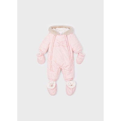 G10959MAY / 2606 3 PC SNOWSUIT ROSE BROWN DOT TRIM WITH HOODED WITH MITTENS & SHOE COVER