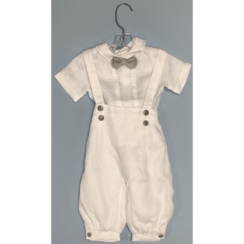 3 PC NICKER PANT SET WHITE GREY TRIM & SUSPENDERS / ED21550