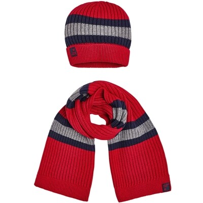 F8MAY1GCRD / 2PC SCARF&HAT0483 NVY/GRY S