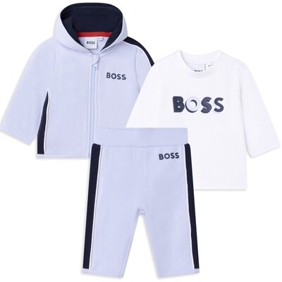 G10027BOS / J98369 3 PC TRACK SUIT & TSHIRT PALE BLUE NAVY SIDE TRIM HOODED