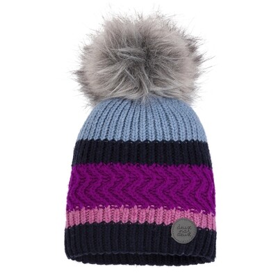 C10660LAY / 10ZC01 KNIT HAT BLUE&NAVY&PURPLE&PINK FUR POM POM C10660LAY / 10ZC01 KNIT HAT BLUE&NAVY&PURPLE&PINK FUR POM POM