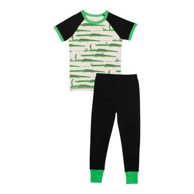 D10490LAY / C30PB10 2 PC PAJAMAS GREEN CROCODILE PRINT & BLACK PANT D10490LAY / C30PB10 2 PC PAJAMAS GREEN CROCODILE PRINT & BLACK PANT