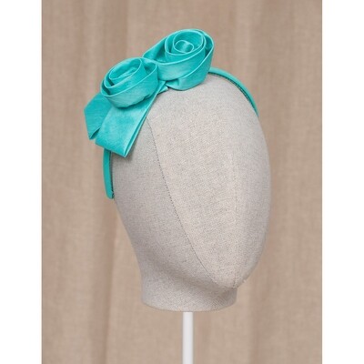 F10933ABE / 5413 HEADBAND TURQUOISE TWO FLOWER APPLIQUE