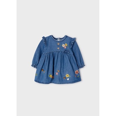 G10408MAY / 2827 JEAN DRESS MULTI COLORED FLOWER EMBROIDERY