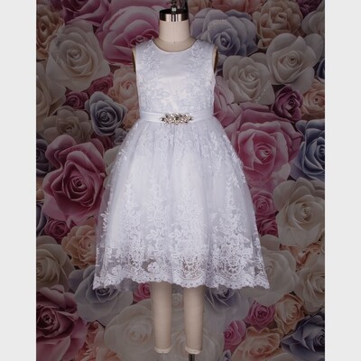 A11545DAL / GOWN 1059 WHITE HIGH LOW EMBR