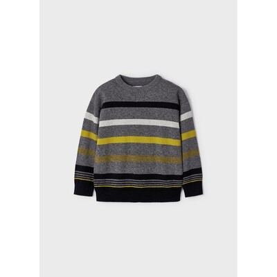 G10247MAY / 4391 KNIT SWEATER GREY WITH BLACK & WHITE & YELLOW STRIPES