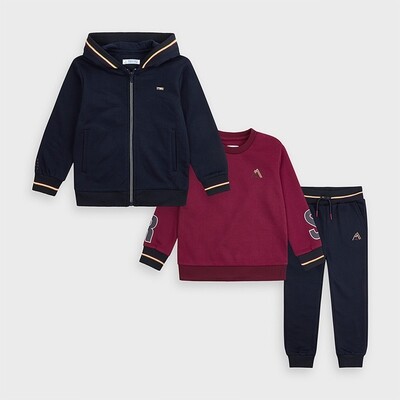 C10866MAY / 4819 3 PC TRACKSUIT NAVY & BURGUNDY 2 TOPS 1 PANT