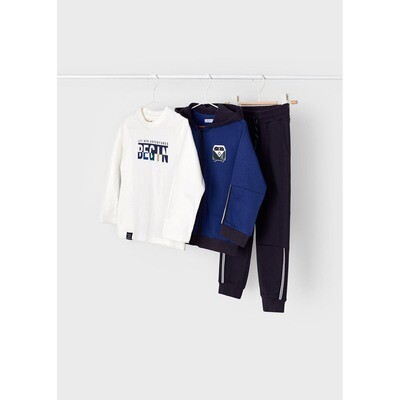 G10667MAY / 4845 3 PC TRACKSUIT BLUE CARDIGAN WHITE TOP NAVY PANT HOODED