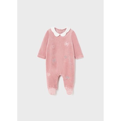 G10950MAY / 2608 SLEEPER PINK VELOUR WHITE COLLAR BOWS & HEARTS PRINT