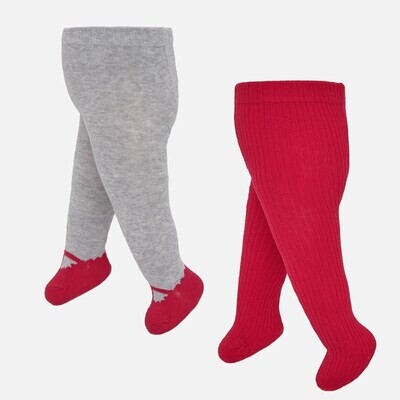 A10136MAY / 2PACK TIGHTS RED AND GREY KNIT