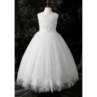Z10464DAL / D20500 GOWN OFF WHITE EMBROIDERED TULLE BODICE & HEM SPARKLY UNDERSKIRT