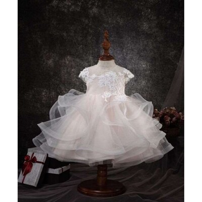 Z10441DAL / Y9011071 DRESS PETAL PINK SPARKLY LACE BODICE TRIM & TULLE LAYERED SKIRT HHAIR TRIM