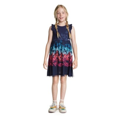 B10989DES / GVK47 DRESS NAVY BUTTERFLY PRINTED TULLE MULTICOLORED