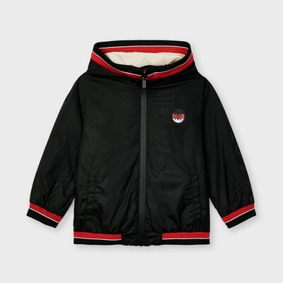 D10117MAY / 3415 WINDBREAKER BLACK HOODED RED STRIPE TRIM D10117MAY / 3415 WINDBREAKER BLACK HOODED RED STRIPE TRIM