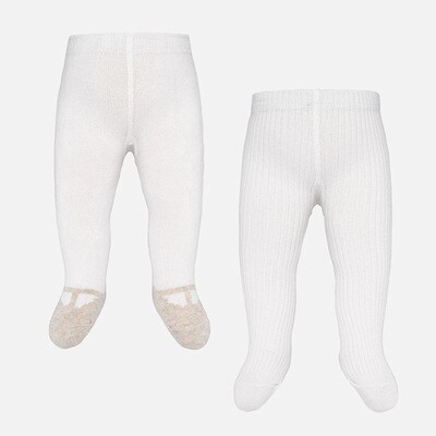 A10712MAY / 2 PC TIGHTS WHITE KNIT 8M