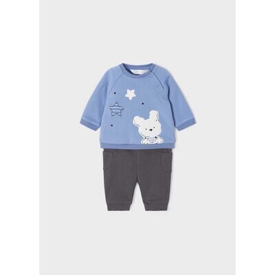 G10568MAY / 2640 2 PC TOP & PANT BLUE & GREY WHITE DOGGIE APPLIQUE