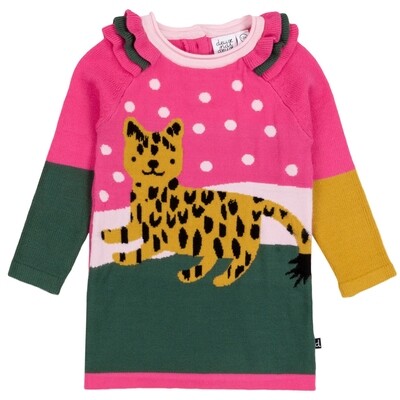 C10033LAY / 20I95 SWEATER DRESS PINK & GREEN GOLD CHEETAH & DOT PRINT C10033LAY / 20I95 SWEATER DRESS PINK & GREEN GOLD CHEETAH & DOT PRINT