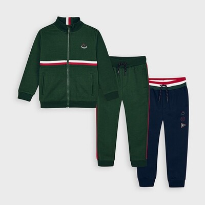 C10712MAY / 4815 3 PC.TRACKSUIT GREEN & NAVY PANT RED & WHITE STRIPE