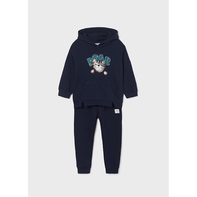 G10986MAY / 4857 2 PC TRACKSUIT NAVY HOODED SEQUIN CAT FACE  GREEN ROAR