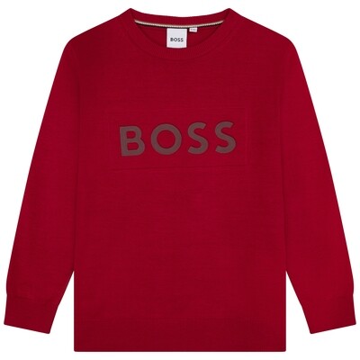 G10142BOS / J25M42 SWEATER RED KNIT FRONT NAVY LOGO