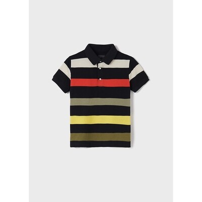 F10703MAY / 6102 POLO TOP STRIPED BLACK RED WHITE & GREEN SHORT SLEEVE