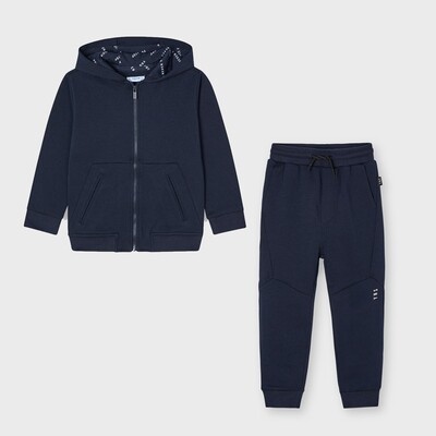 E10484MAY / 44244558 2 PC TRACKSUIT NAVY HOODED RIBBED EFFECT FRONT POCKETS ZIP CLOSURE