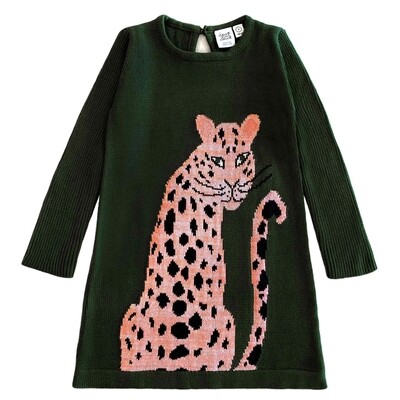 C10032LAY / 20IT93 SWEATER DRESS OLIVE KNIT PINK CHEETAH PRINT C10032LAY / 20IT93 SWEATER DRESS OLIVE KNIT PINK CHEETAH PRINT