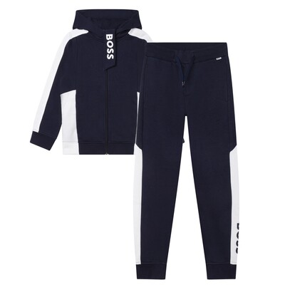 G10022BOS / J28100 2PC TRACK  SUIT NAVY HOODED WHITE LOGO & TRIM