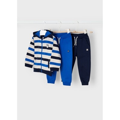 G10229MAY / 2831 3 PC TRACKSUIT BLUE NAVY BEIGE STRIPE HOODED 2PANTS