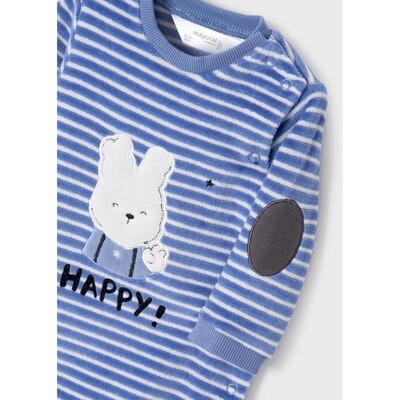G10939MAY / 2632 SLEEPER WHITE & BLUE STRIPE BUNNY APPLIQUE  SIDE CLOSURE