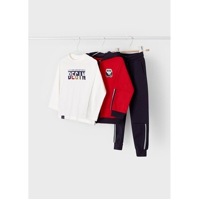 G10666MAY / 4845 3 PC TRACKSUIT RED CARDIGAN WHITE TSHIRT NAVY PANT HOODED