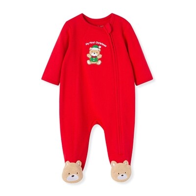 Z10553LME / LCQ11306N SLEEPER RED BEAR EMBROIDERY MY FIRST CHRISTMAS