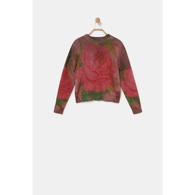 E10262DES / 21WGJF06 KNIT PULLOVER MARIOTTI RED WITH GREEN LEAVES PRINT