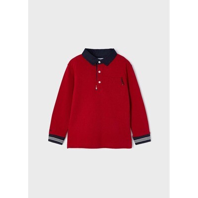 G10678MAY / 4175 POLO TOP RED NAVY COLLAR LONG SLEEVE